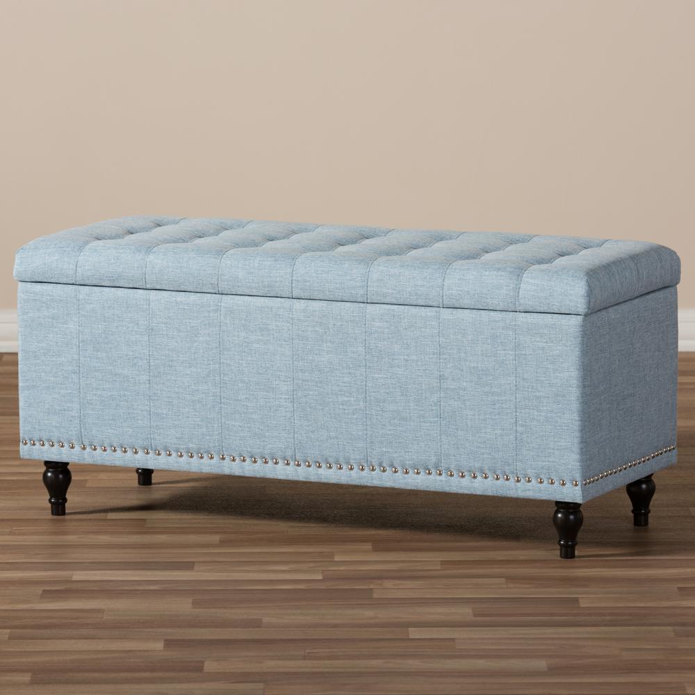 Classic Light Blue Fabric Upholstered Button-Tufting Storage Ottoman Bench. Picture 20