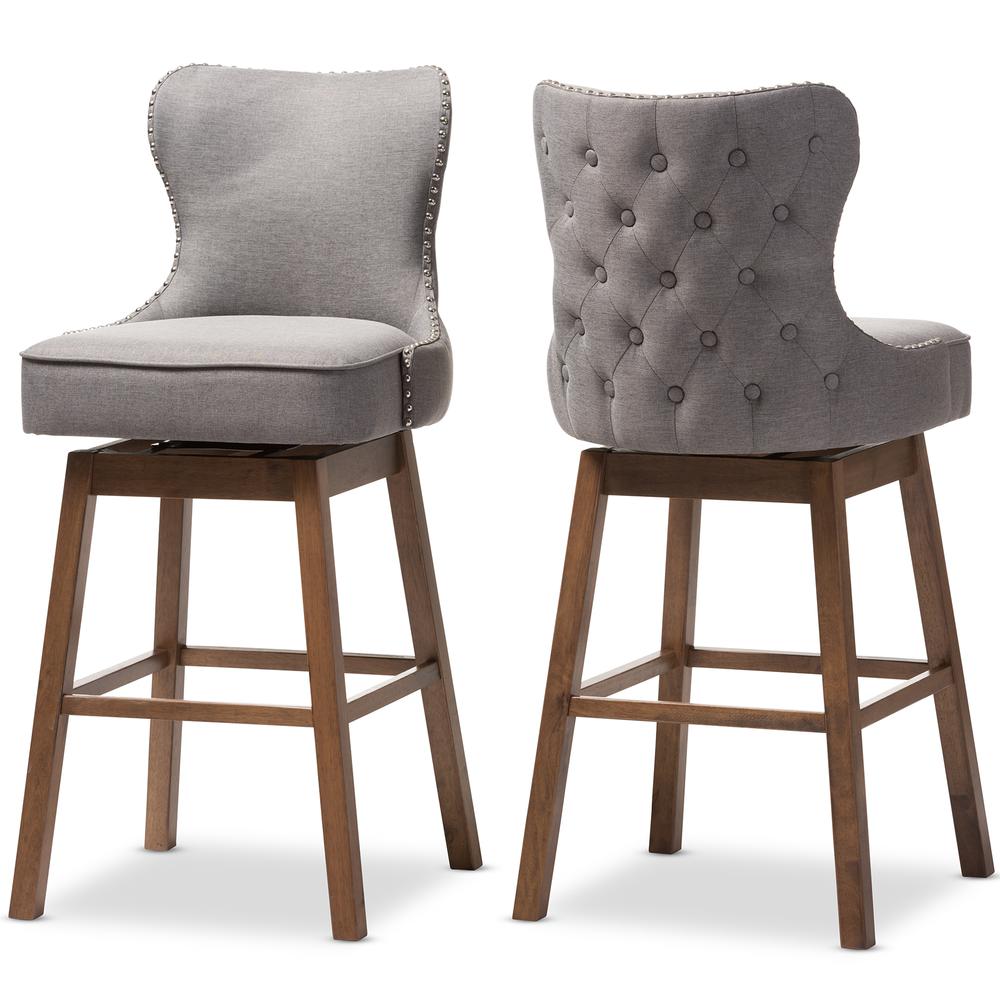 Grey Fabric Button-Tufted Upholstered 2-Piece Swivel Barstool Set. Picture 10