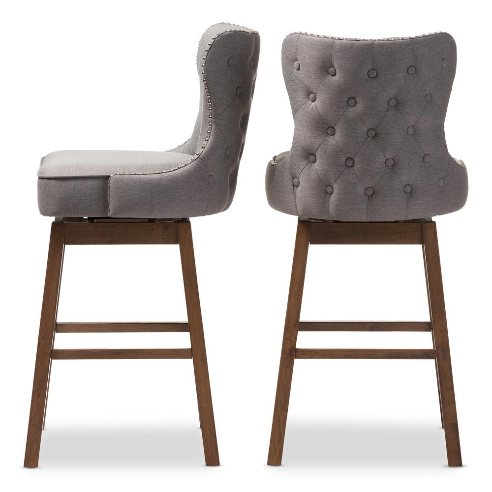 Grey Fabric Button-Tufted Upholstered 2-Piece Swivel Barstool Set. Picture 11