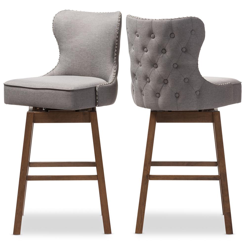 Grey Fabric Button-Tufted Upholstered 2-Piece Swivel Barstool Set. Picture 12