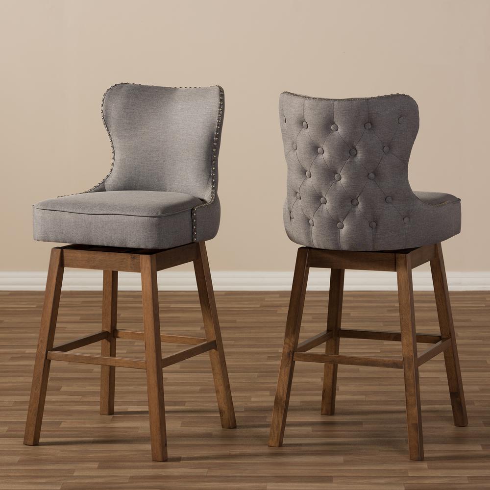 Grey Fabric Button-Tufted Upholstered 2-Piece Swivel Barstool Set. Picture 16