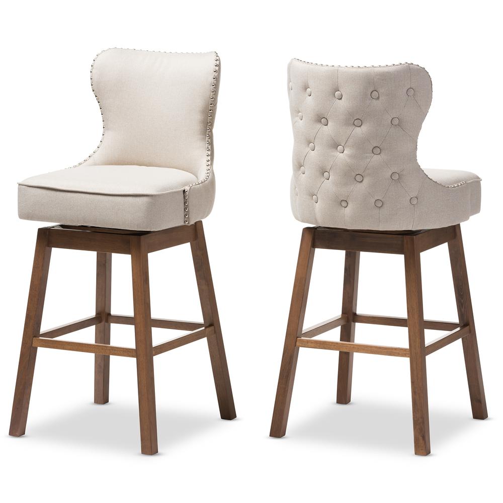 Light Beige Fabric Button-Tufted Upholstered 2-Piece Swivel Barstool Set. Picture 10
