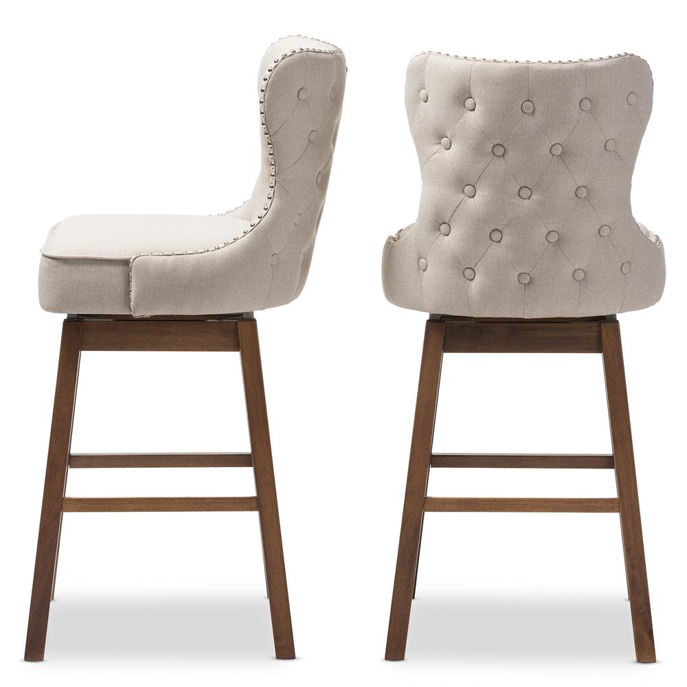 Light Beige Fabric Button-Tufted Upholstered 2-Piece Swivel Barstool Set. Picture 11
