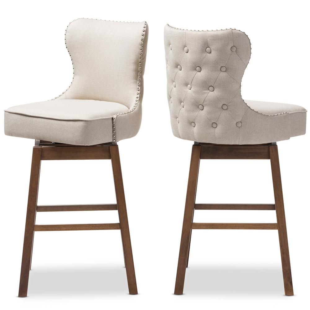 Light Beige Fabric Button-Tufted Upholstered 2-Piece Swivel Barstool Set. Picture 12