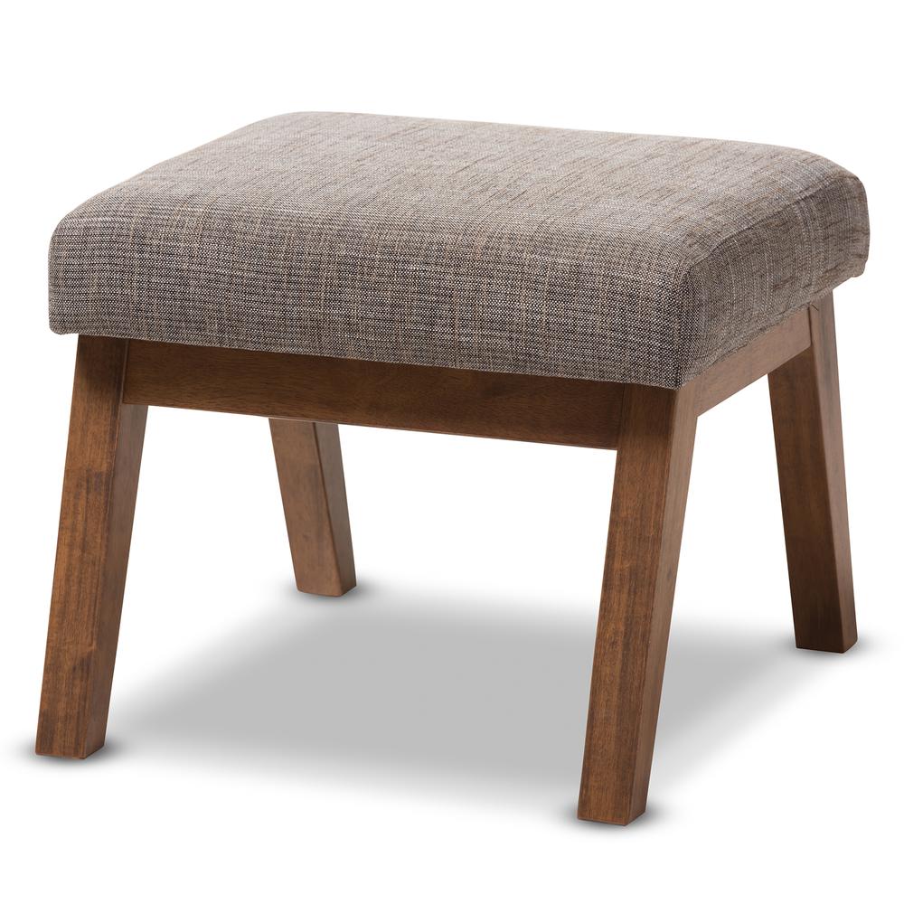 Walnut Wood Finishing and Gravel Fabric Upholstered Ottoman. Picture 7