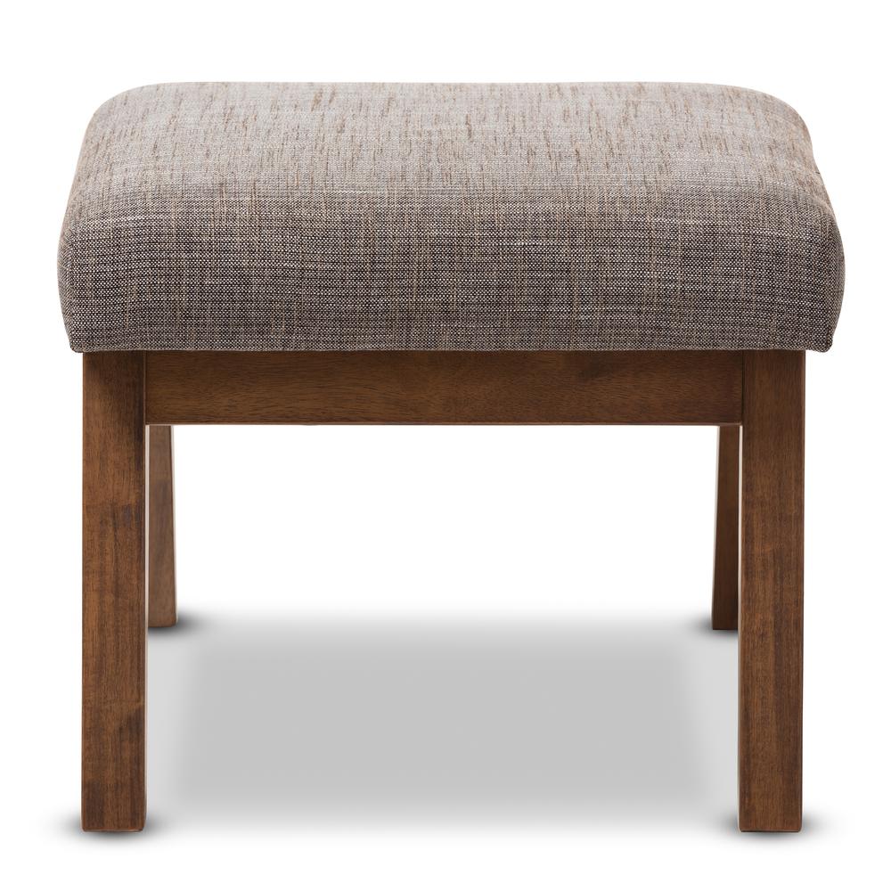 Walnut Wood Finishing and Gravel Fabric Upholstered Ottoman. Picture 8