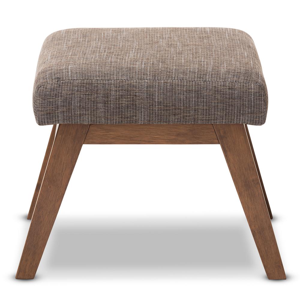 Walnut Wood Finishing and Gravel Fabric Upholstered Ottoman. Picture 9