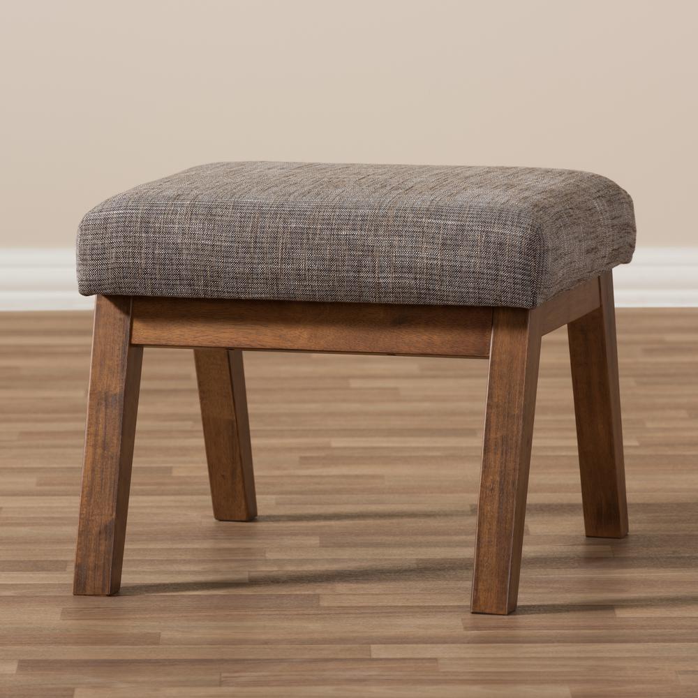 Walnut Wood Finishing and Gravel Fabric Upholstered Ottoman. Picture 11