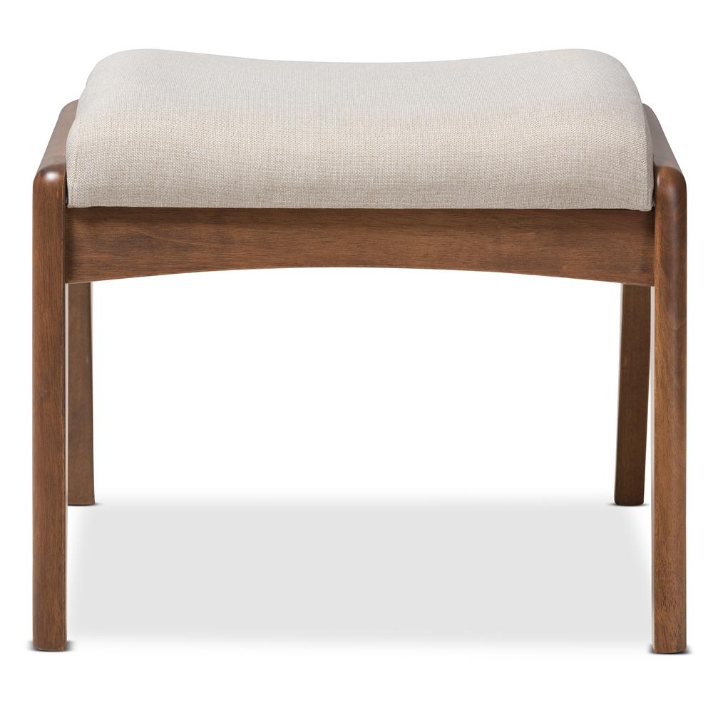 Walnut Wood Finishing and Light Beige Fabric Upholstered Ottoman. Picture 8