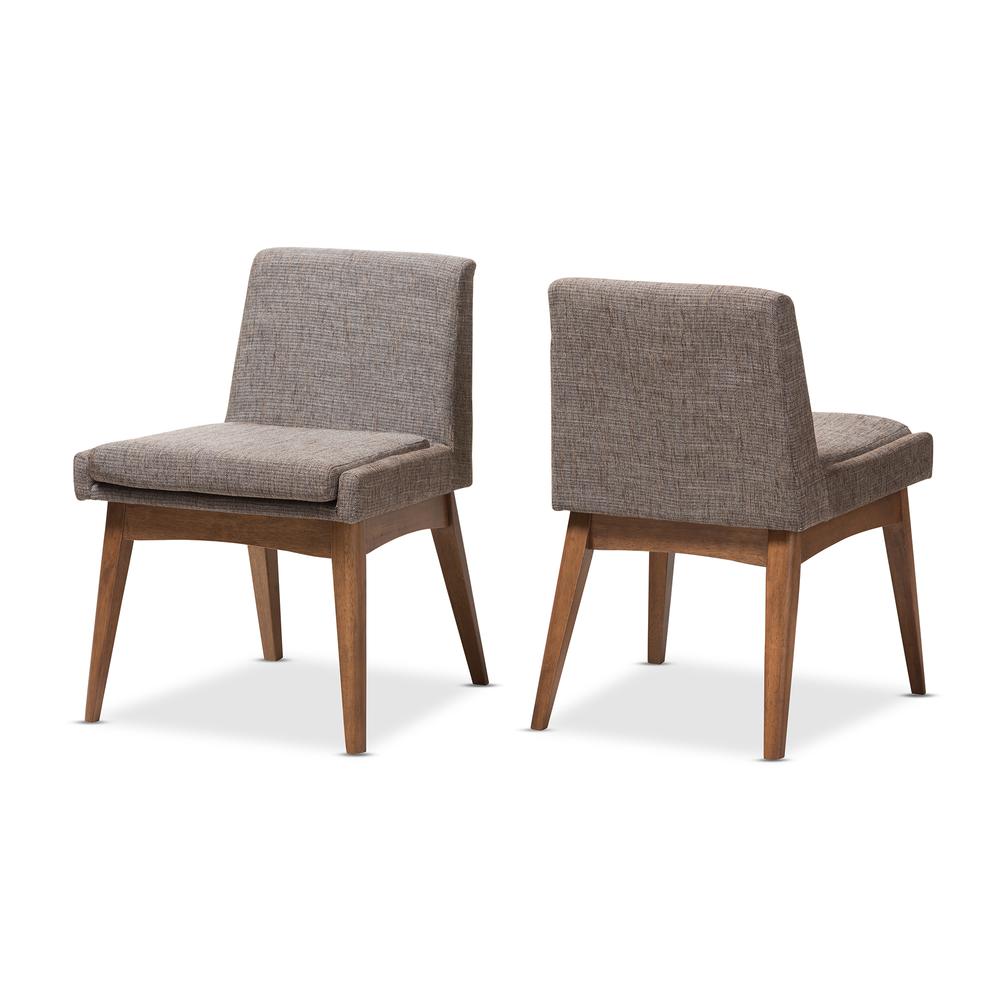 Walnut Wood Finishing and Gravel Fabric Upholstered Dining Side Chair (Set of 2). Picture 9