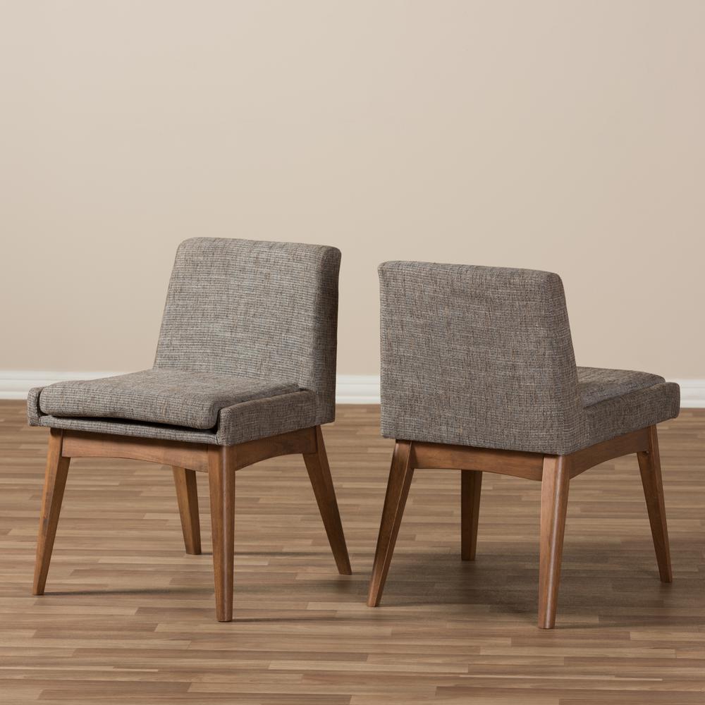 Walnut Wood Finishing and Gravel Fabric Upholstered Dining Side Chair (Set of 2). Picture 15