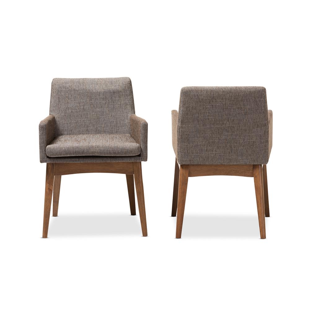 Walnut Wood Finishing and Gravel Fabric Upholstered Arm Chair (Set of 2). Picture 10