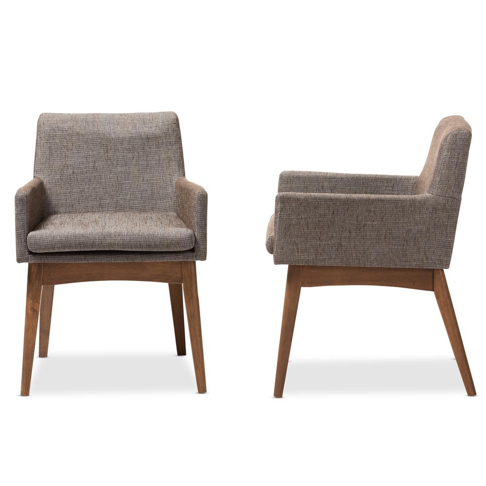 Walnut Wood Finishing and Gravel Fabric Upholstered Arm Chair (Set of 2). Picture 11