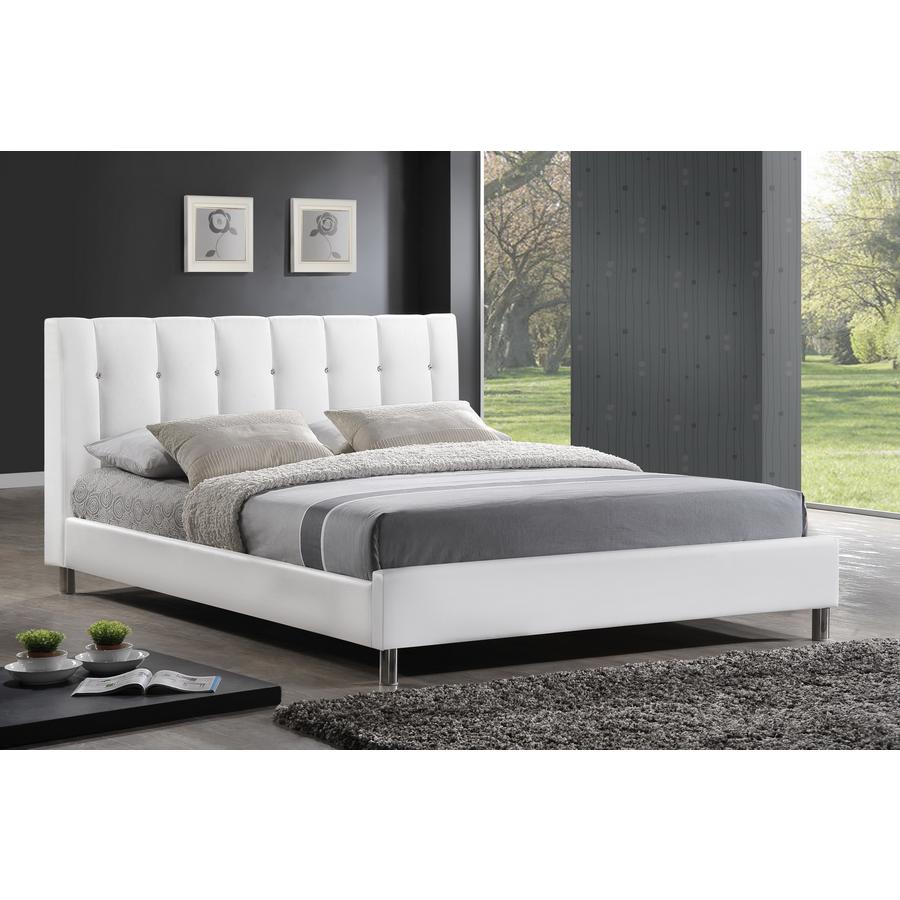 Baxton Studio Vino White Modern Bed with Upholstered Headboard - Queen Size. Picture 1