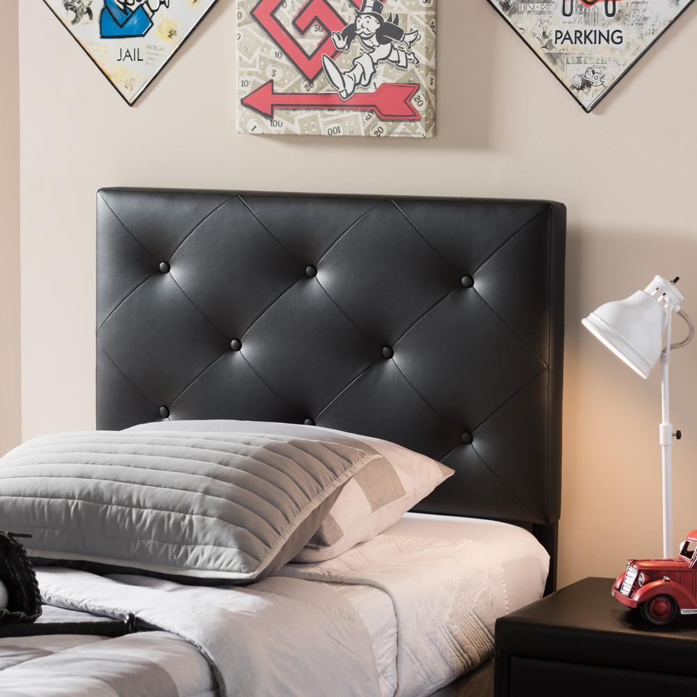 Black Faux Leather Upholstered Twin Size Headboard. Picture 5