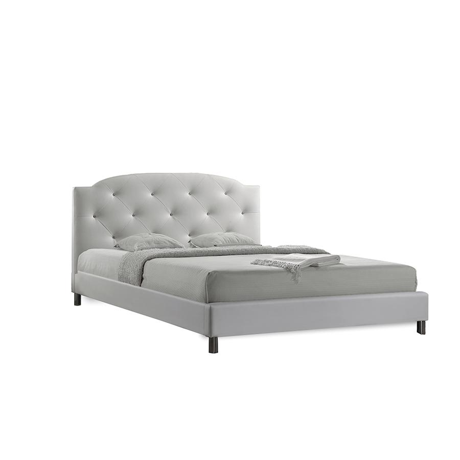 Canterbury White Leather Contemporary Full-Size Bed. Picture 1
