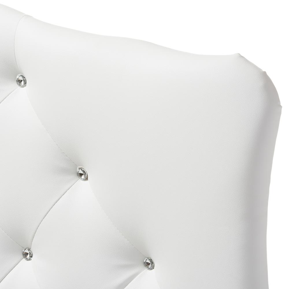 White Faux Leather Upholstered Button-Tufted Scalloped Twin Size Headboard. Picture 7