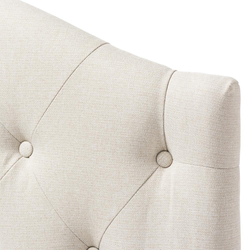 Light Beige Fabric Upholstered Button-Tufted Scalloped Twin Size Headboard. Picture 7