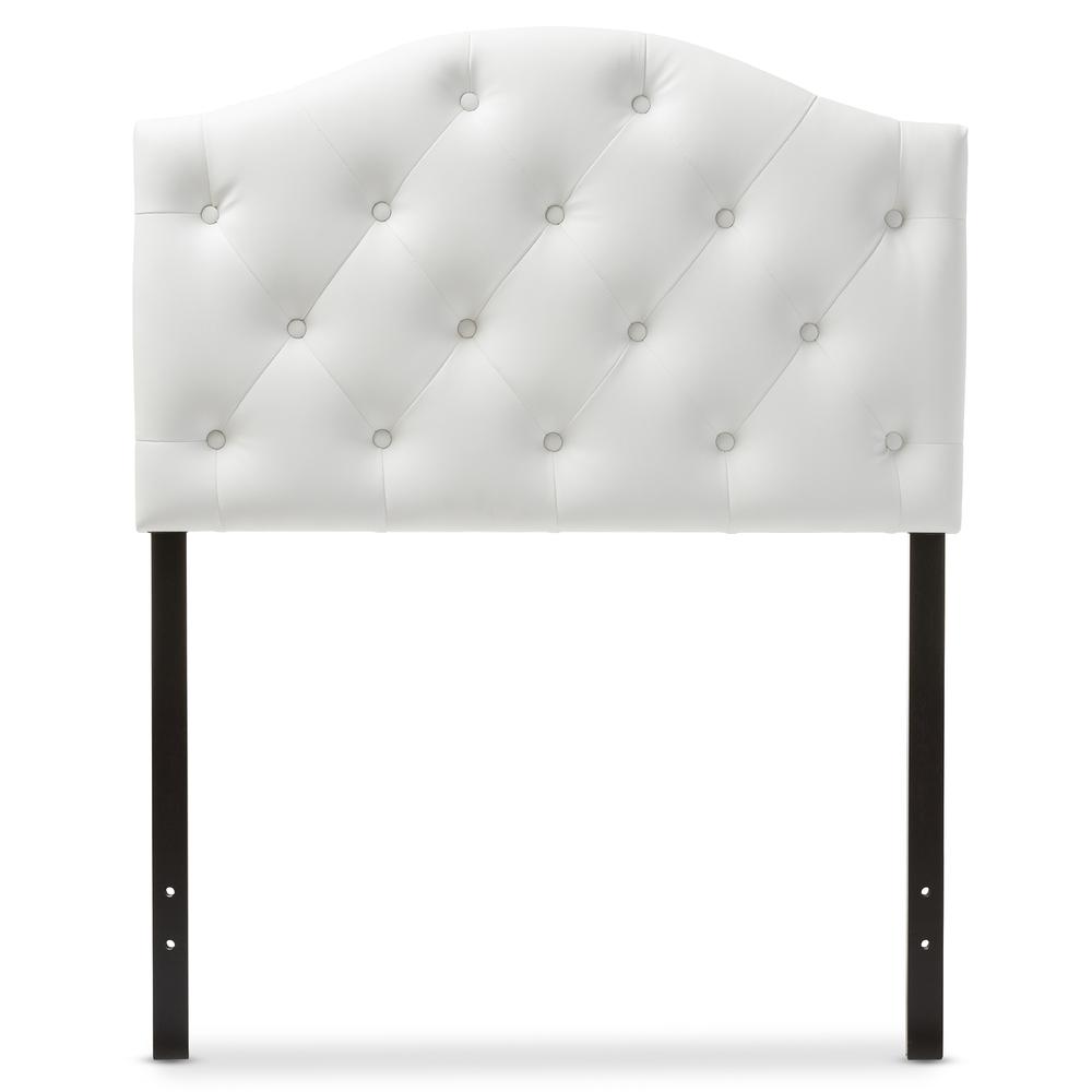White Faux Leather Upholstered Button-Tufted Scalloped Twin Size Headboard. Picture 6