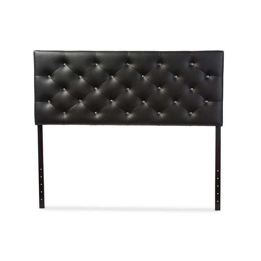 Black Faux Leather Upholstered Button-tufted Queen Size Headboard. Picture 4