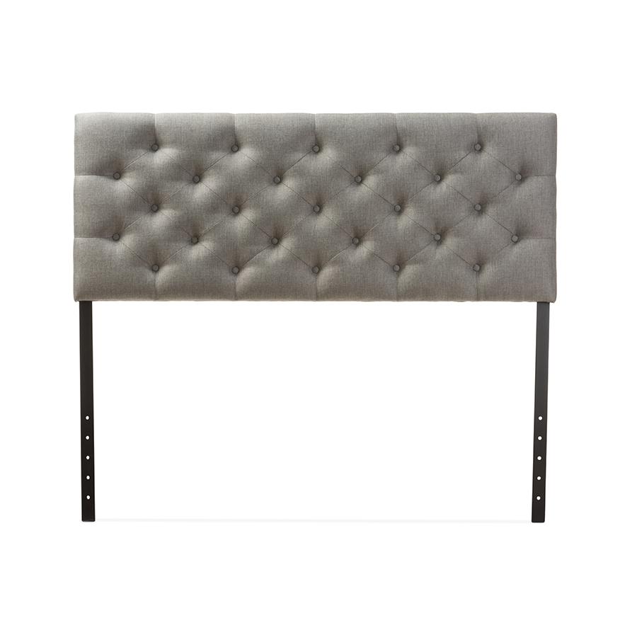 Grey Fabric Upholstered Button-tufted Queen Size Headboard. Picture 4