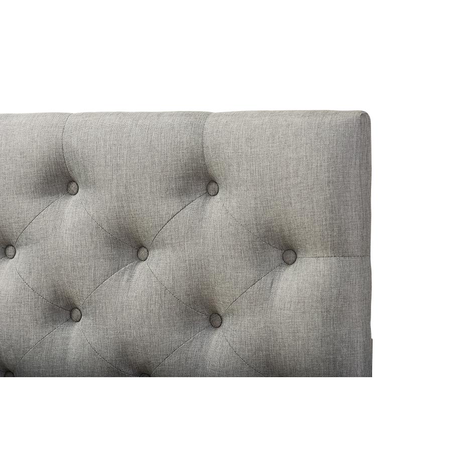 Grey Fabric Upholstered Button-tufted Queen Size Headboard. Picture 2