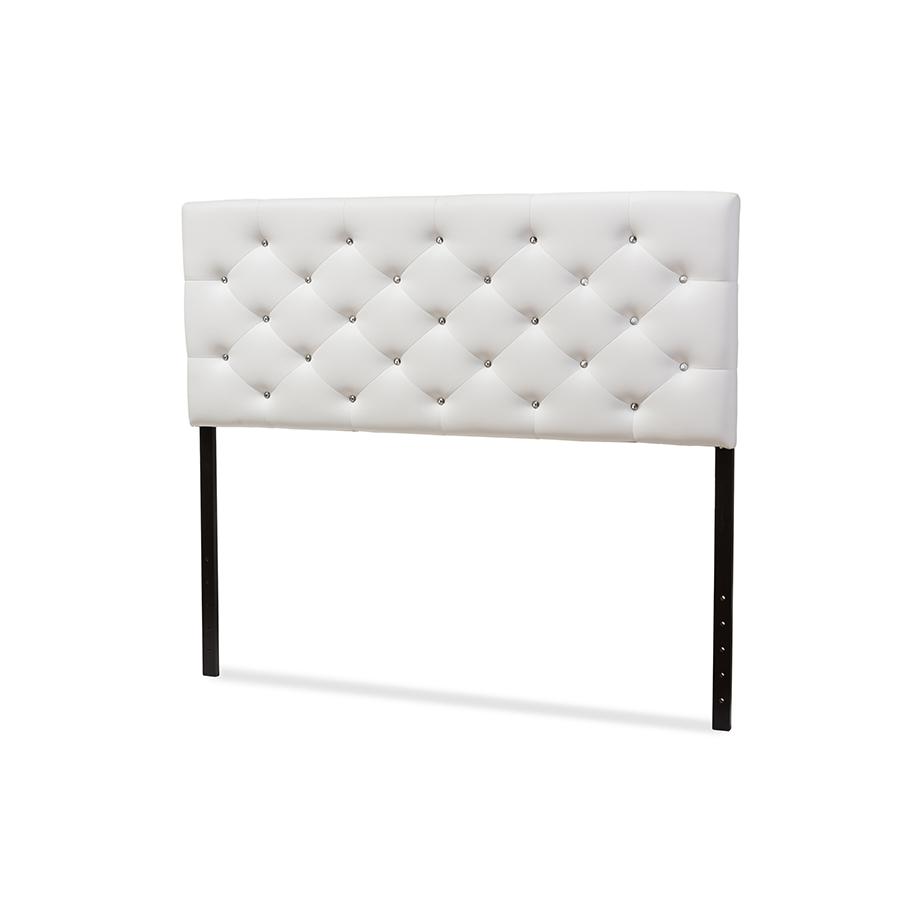White Faux Leather Upholstered Button-tufted Queen Size Headboard. Picture 1