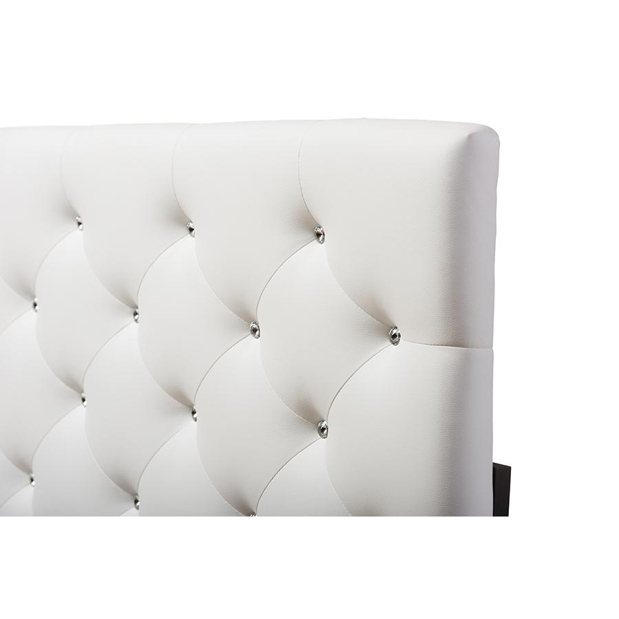 White Faux Leather Upholstered Button-tufted Queen Size Headboard. Picture 2