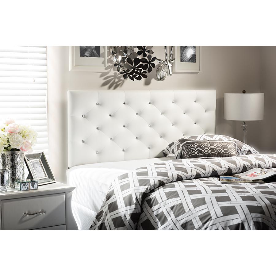 White Faux Leather Upholstered Button-tufted Queen Size Headboard. Picture 4