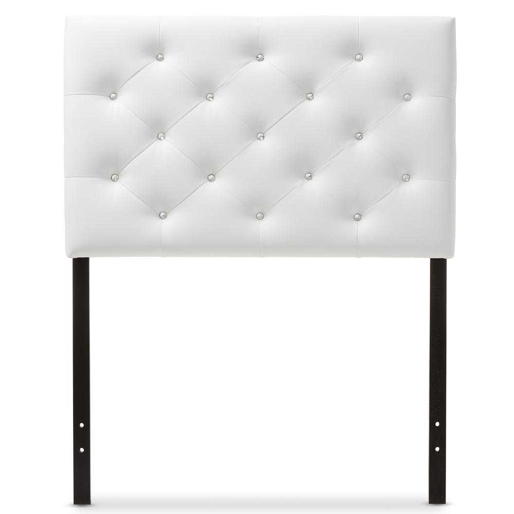 White Faux Leather Upholstered Button-Tufted Twin Size Headboard. Picture 6