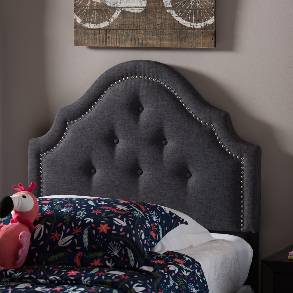 Cora Modern and Contemporary Dark Grey Fabric Upholstered Twin Size Headboard. Picture 5