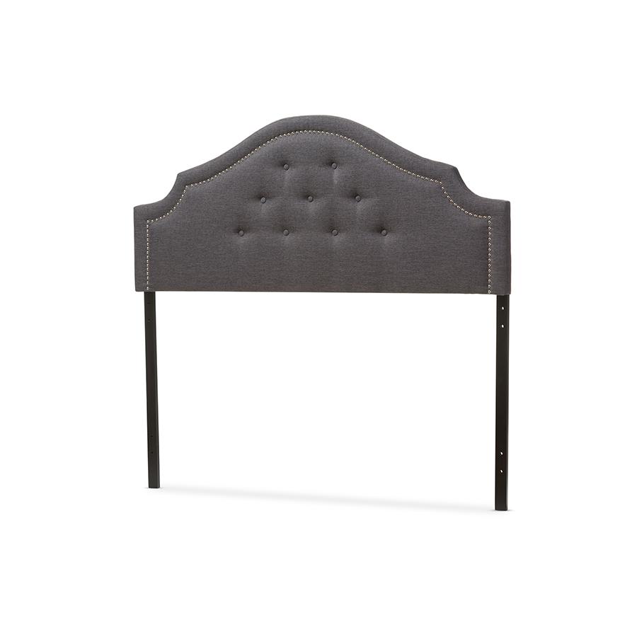 Cora Modern and Contemporary Dark Grey Fabric Upholstered Queen Size Headboard. Picture 2