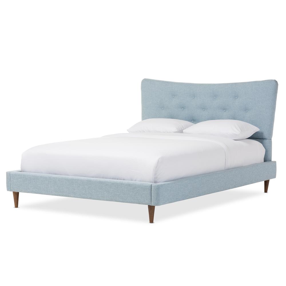 Baxton Studio Hannah Mid-Century Modern Sky Blue Fabric Queen Size Platform Bed. Picture 7