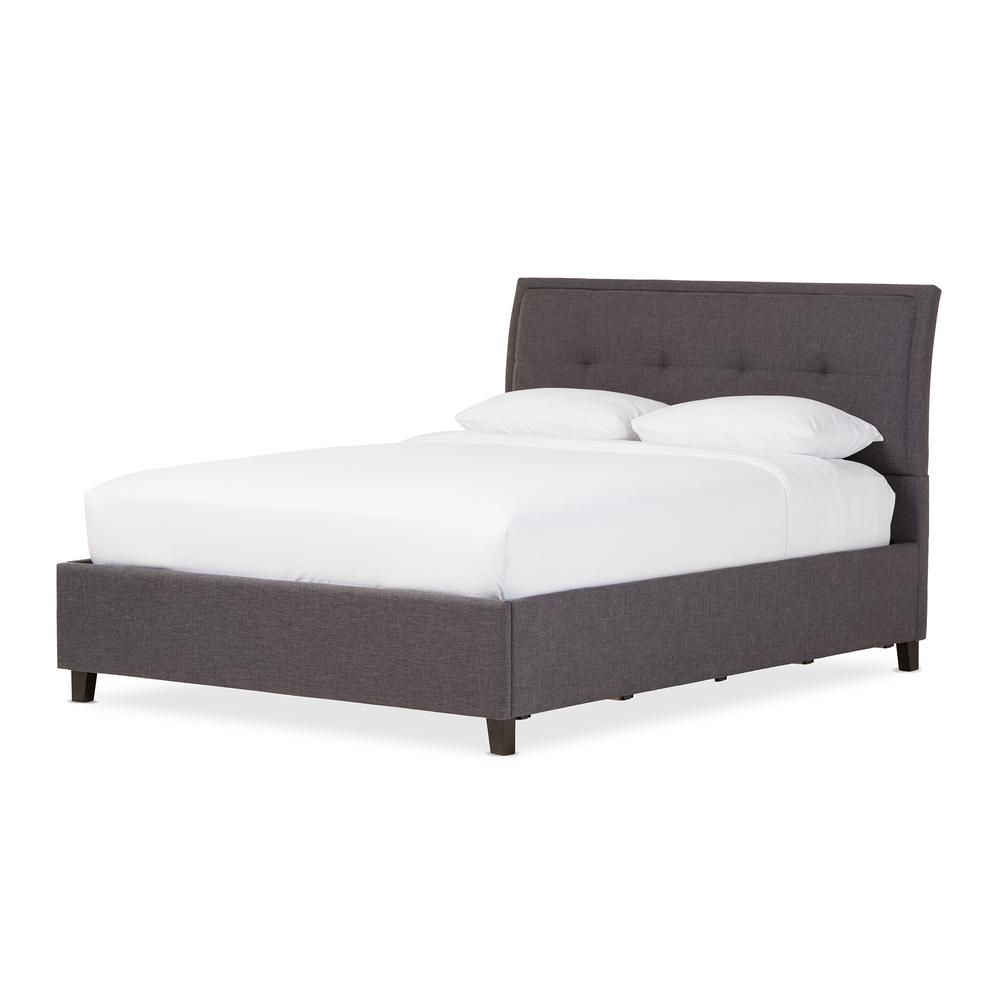 Lea Modern and Contemporary Dark Grey Fabric Queen Size Storage Platform Bed. Picture 11