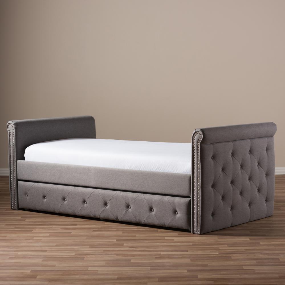 Grey Fabric Tufted Twin Size Daybed with Roll-out Trundle Guest Bed. Picture 25