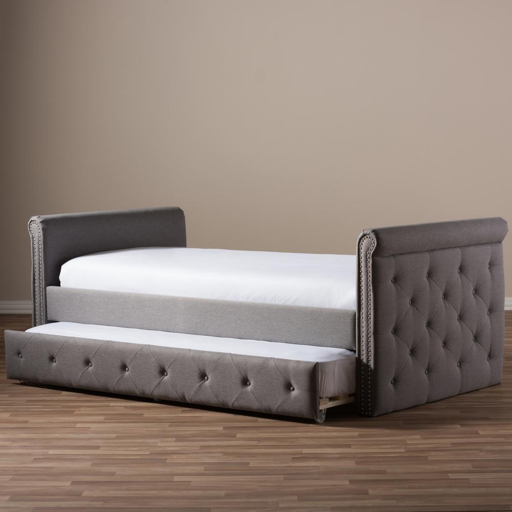 Grey Fabric Tufted Twin Size Daybed with Roll-out Trundle Guest Bed. Picture 26