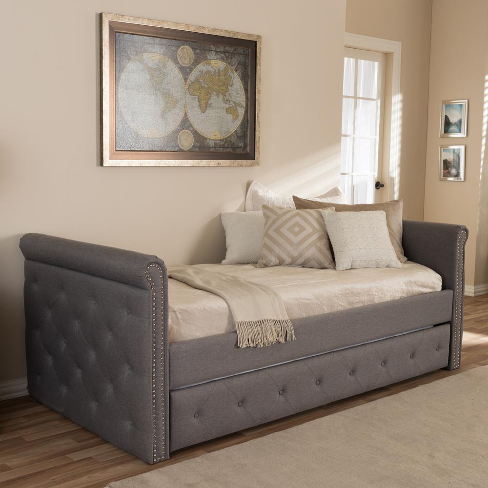 Grey Fabric Tufted Twin Size Daybed with Roll-out Trundle Guest Bed. Picture 21