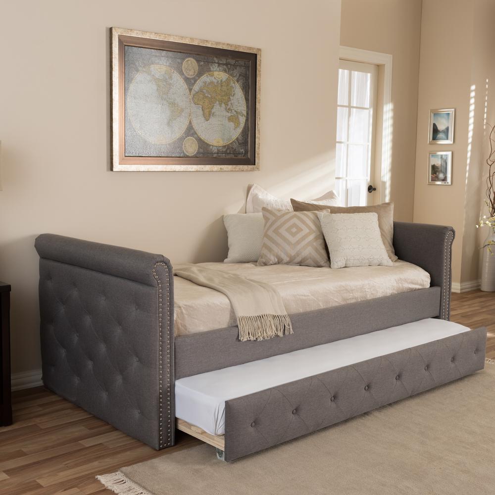 Grey Fabric Tufted Twin Size Daybed with Roll-out Trundle Guest Bed. Picture 22