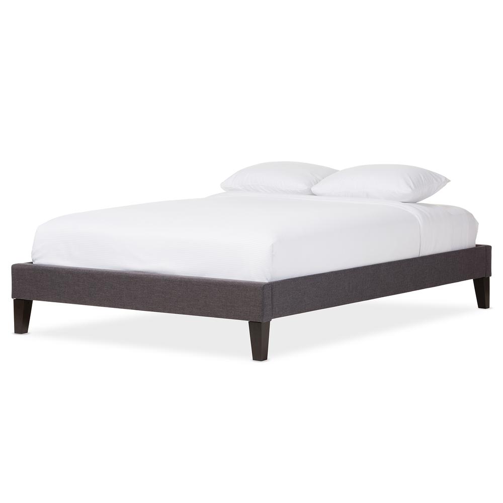 Grey Fabric Upholstered Full Size Bed Frame with Tapered Legs. Picture 6