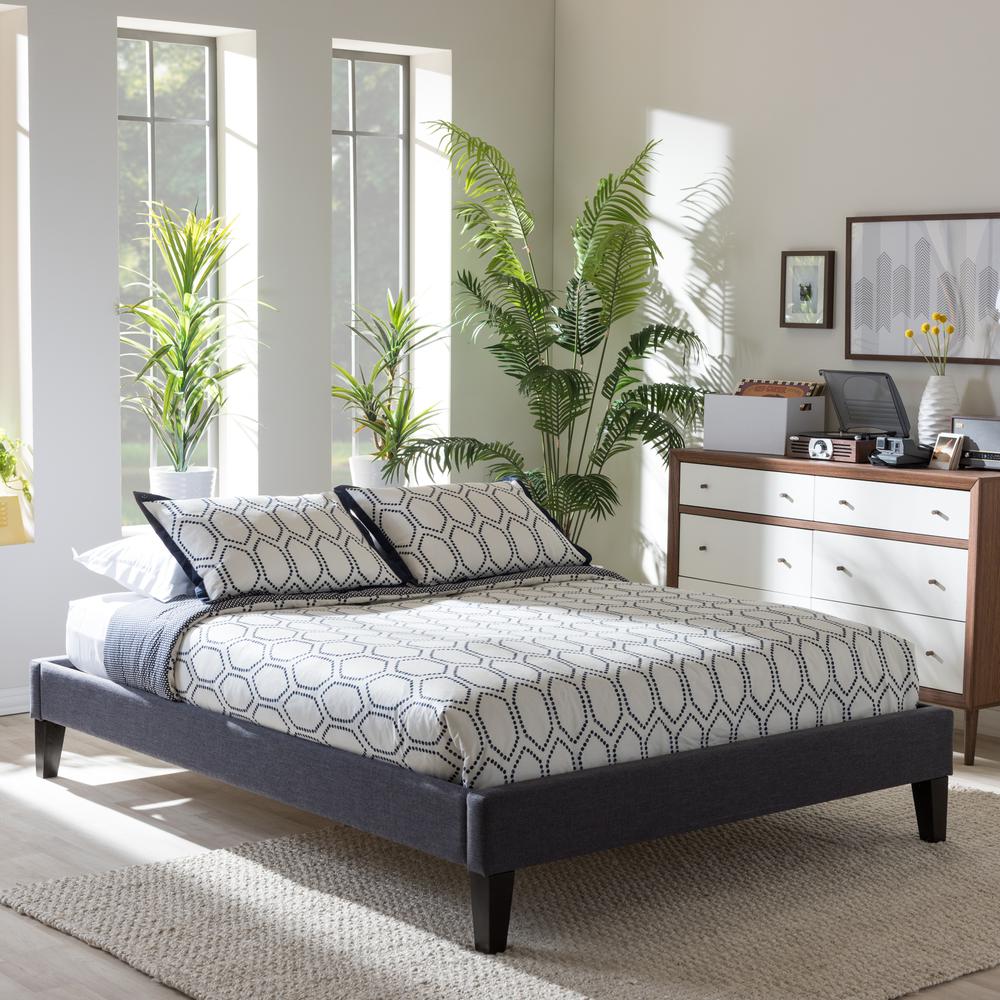 Grey Fabric Upholstered Full Size Bed Frame with Tapered Legs. Picture 5