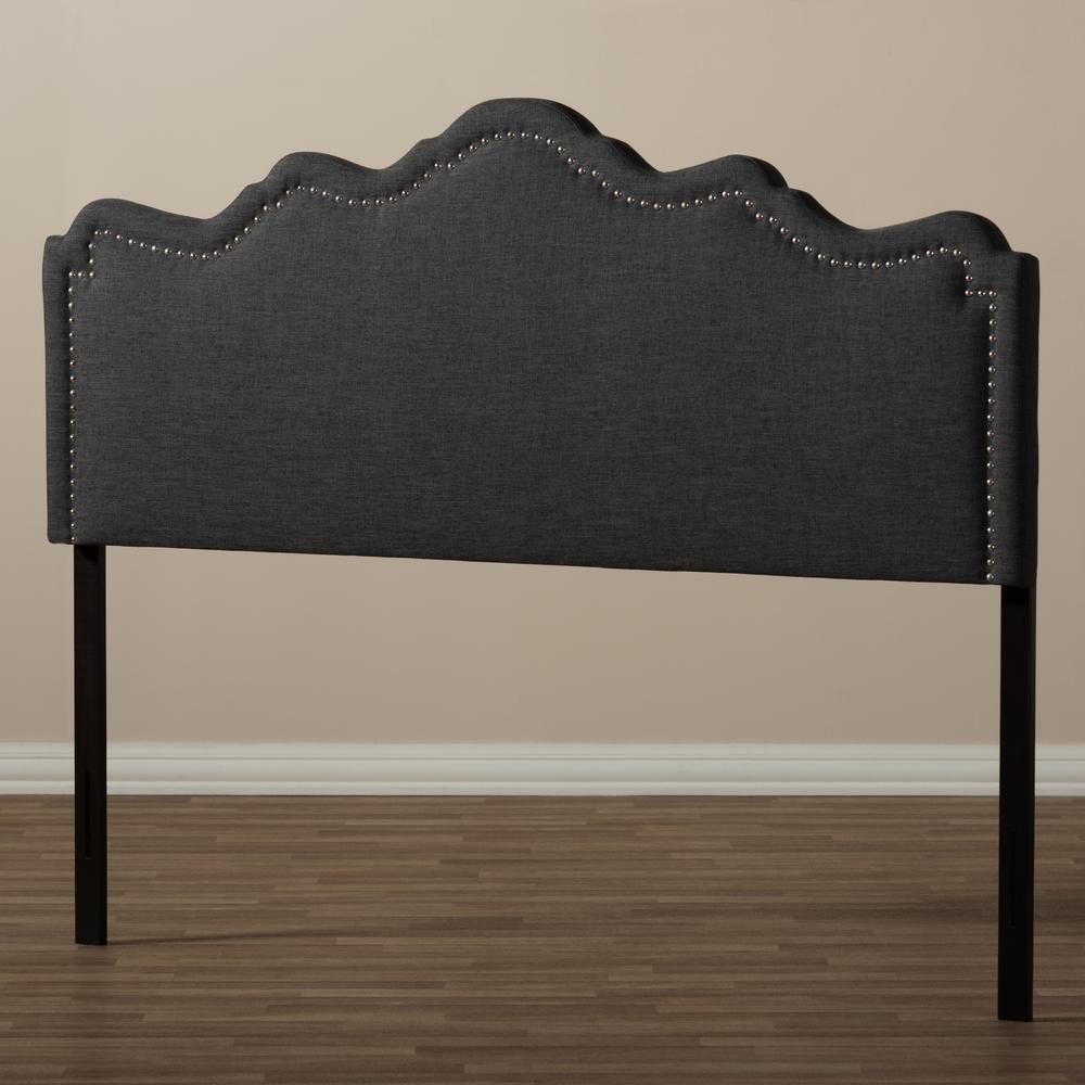 Nadeen Modern and Contemporary Dark Grey Fabric Full Size Headboard. Picture 11