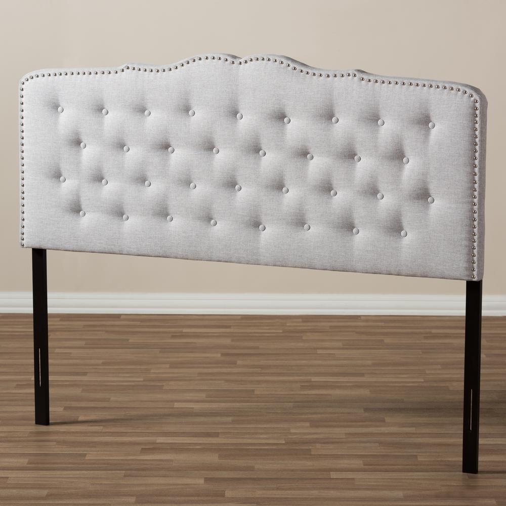Lucy Modern and Contemporary Greyish Beige Fabric Full Size Headboard. Picture 11