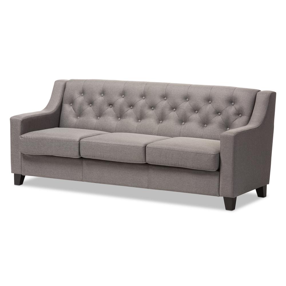 Grey Fabric Upholstered Button-Tufted Living Room 3-Seater Sofa. Picture 10