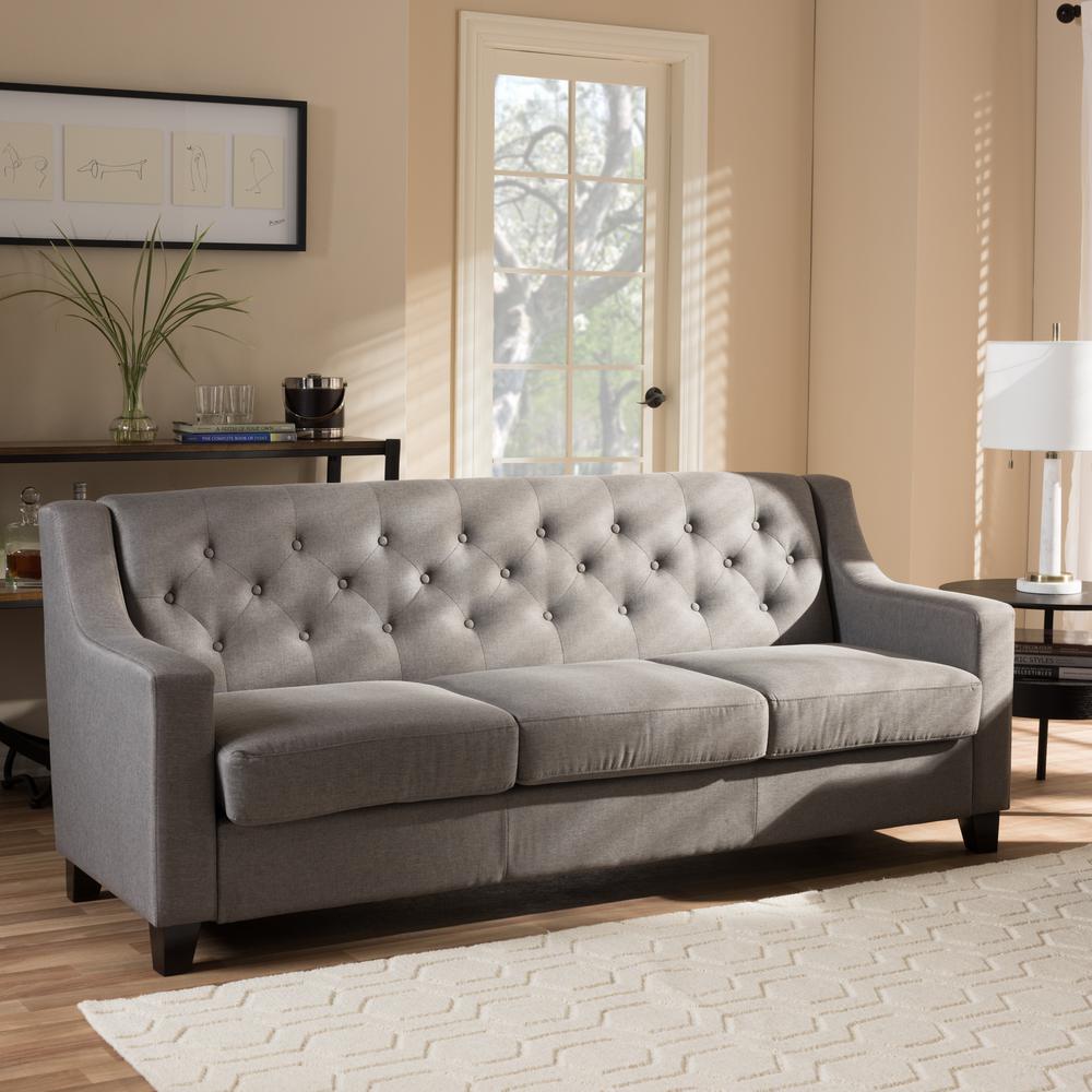 Grey Fabric Upholstered Button-Tufted Living Room 3-Seater Sofa. Picture 9