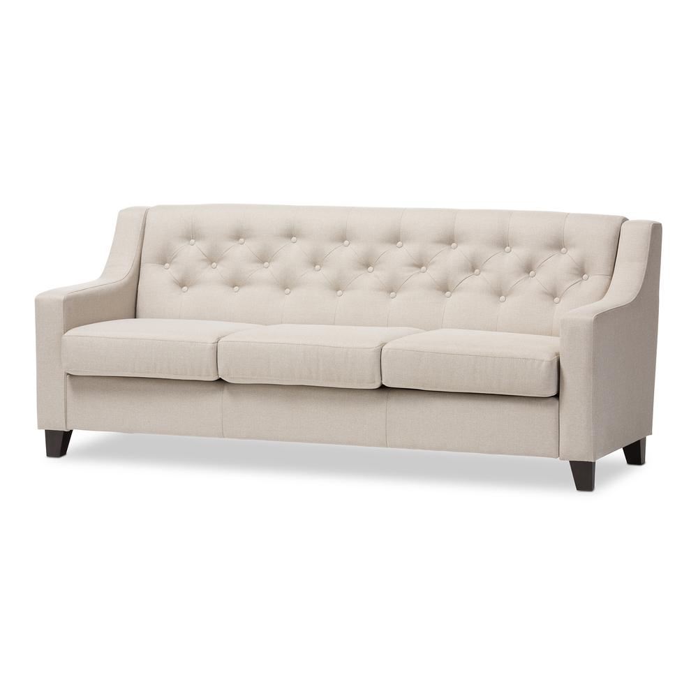 Light Beige Fabric Upholstered Button-Tufted Living Room 3-Seater Sofa. Picture 10