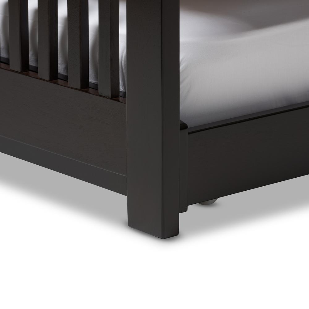 Hevea Twin Size Dark Brown Solid Wood Platform Bed with Guest Trundle Bed. Picture 10