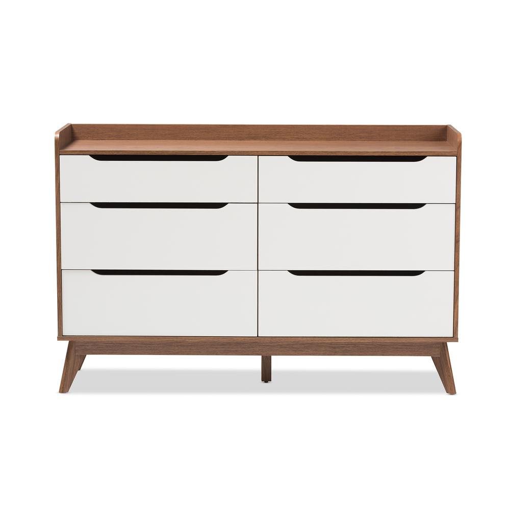 Brighton Mid-Century Modern White and Walnut Wood 6-Drawer Storage Dresser. Picture 11
