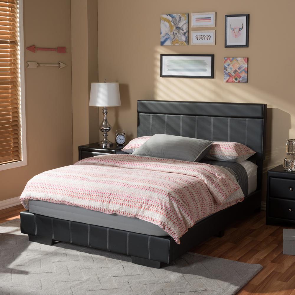 Solo Modern and Contemporary Black Faux Leather Full Size Platform Bed. Picture 7