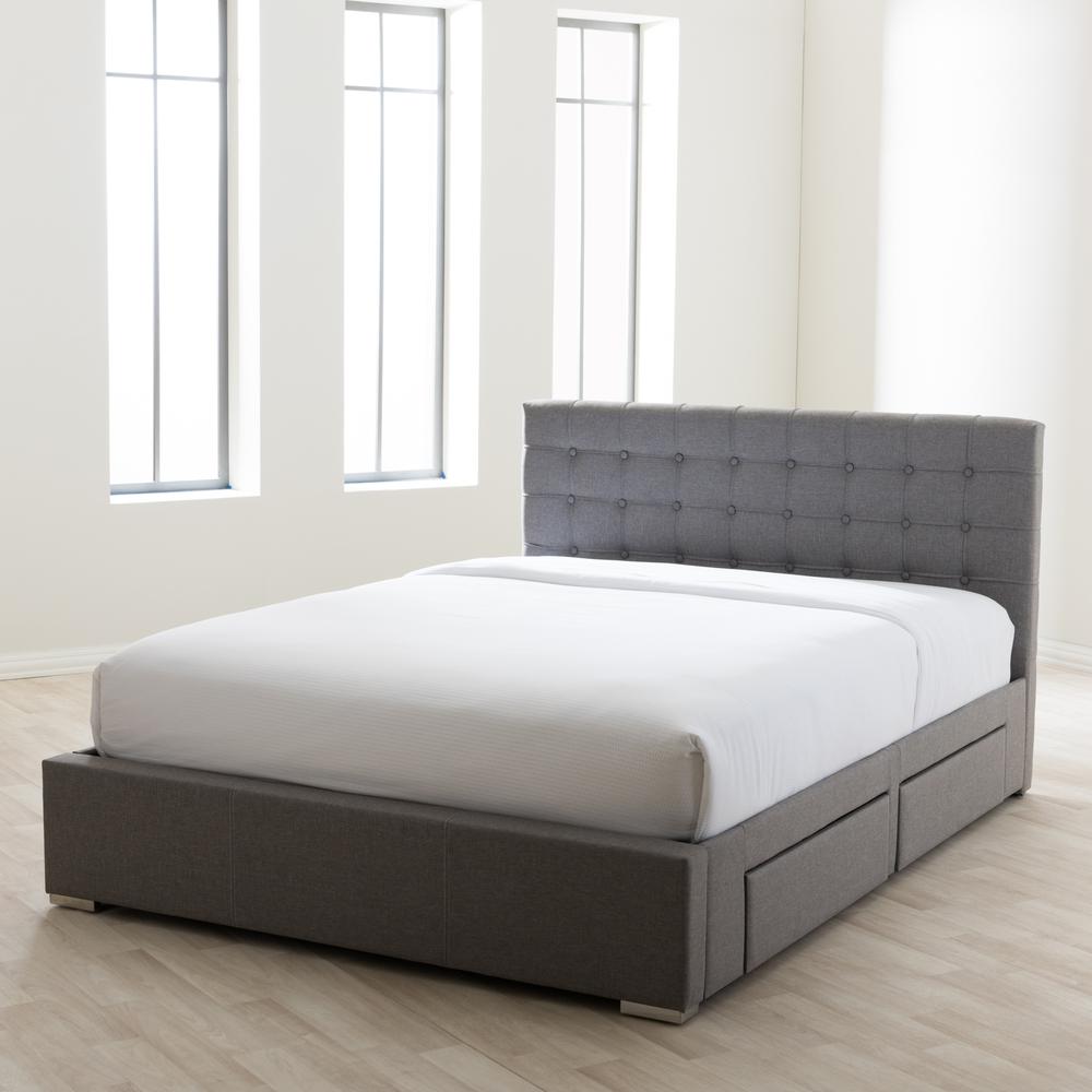 King Size Grey Fabric 4-drawer Storage Platform Bed. Picture 20