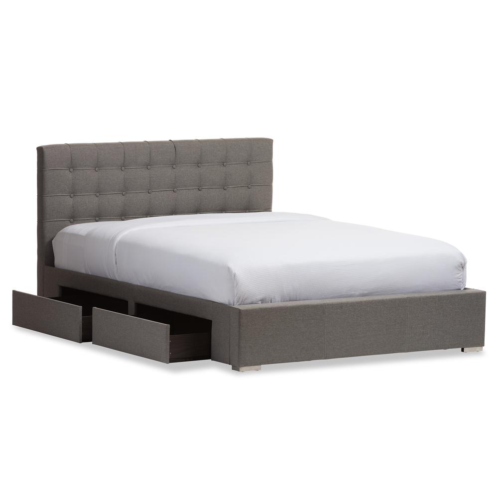 King Size Grey Fabric 4-drawer Storage Platform Bed. Picture 13